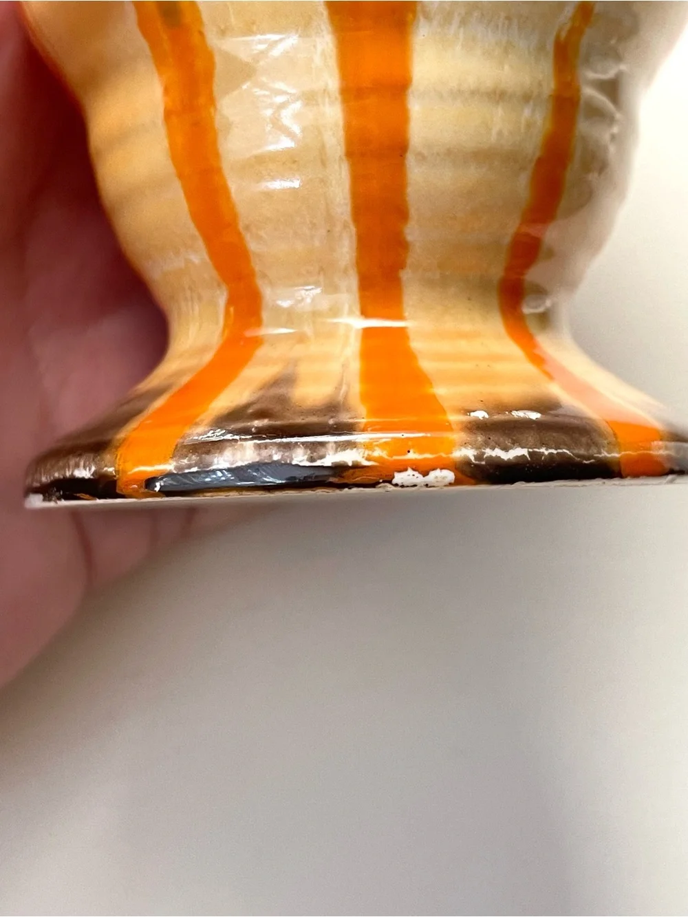 Vintage Shelley pottery Harmony drip style vase Moderne orange yellow brown